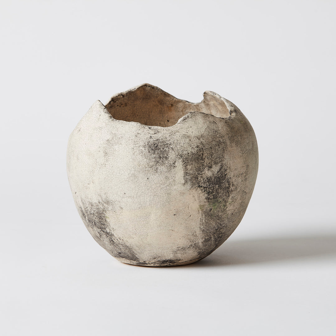 White Stoneware Orb with Crackle Glaze by Souby