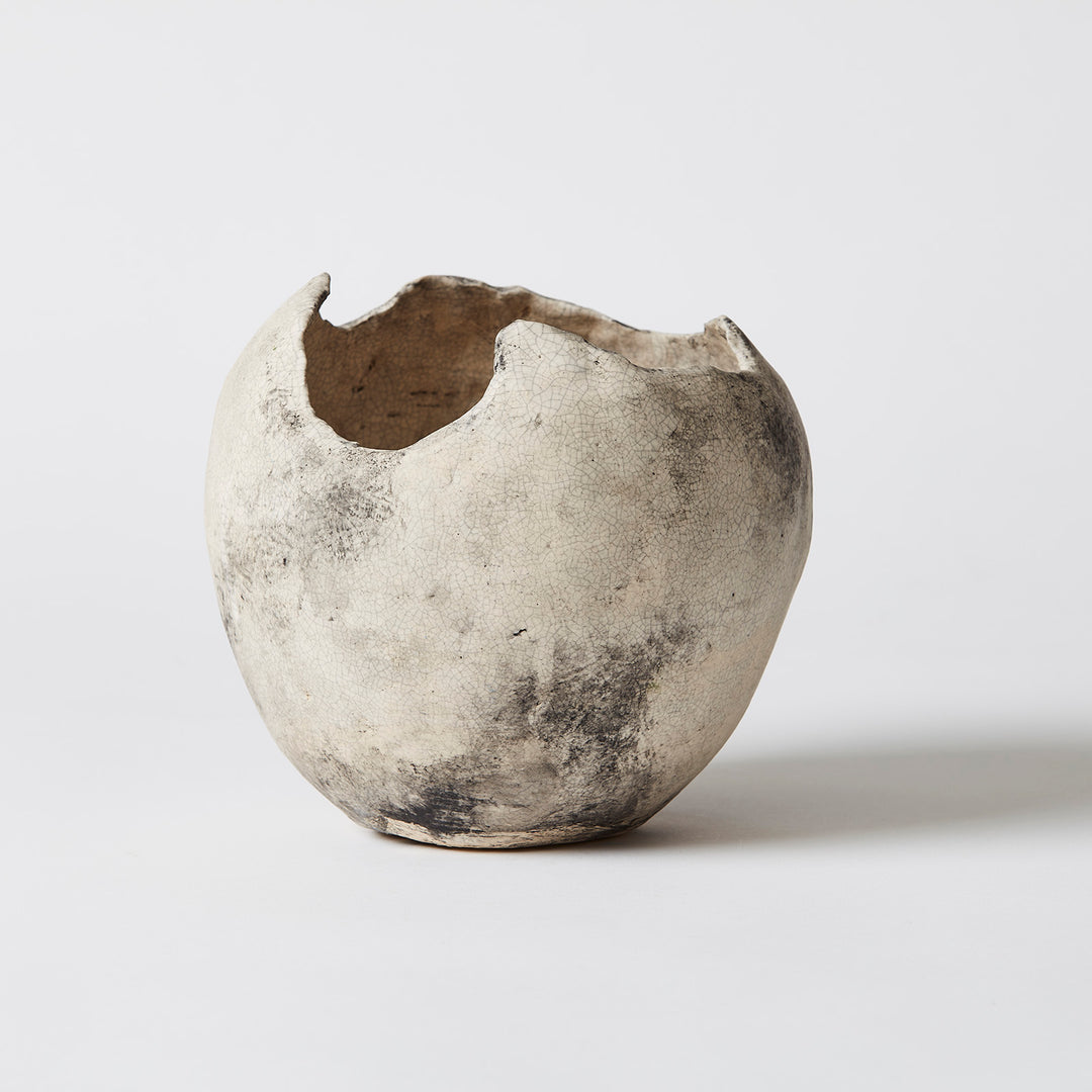 White Stoneware Orb with Crackle Glaze by Souby