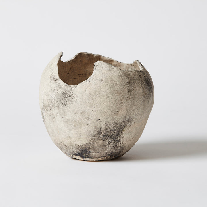 White Stoneware Orb with Crackle Glaze by Souby