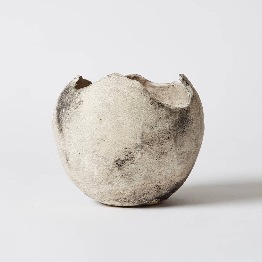 White Stoneware Orb with Crackle Glaze by Souby