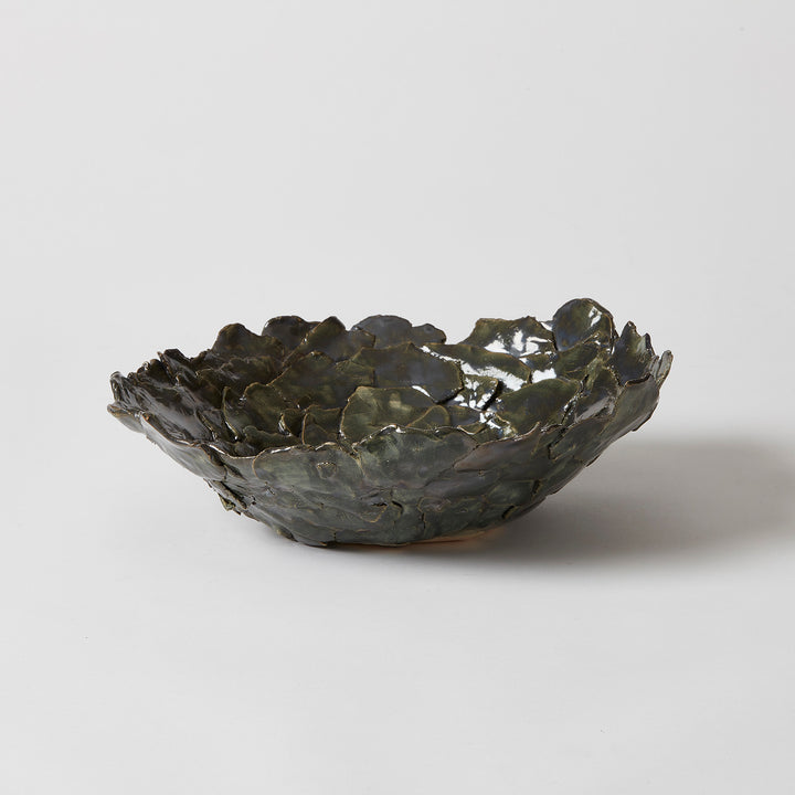 White Stoneware Decorative Form with Metallic Glaze by Souby