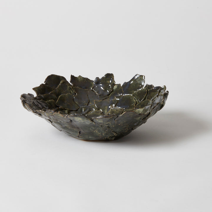 White Stoneware Decorative Form with Metallic Glaze by Souby