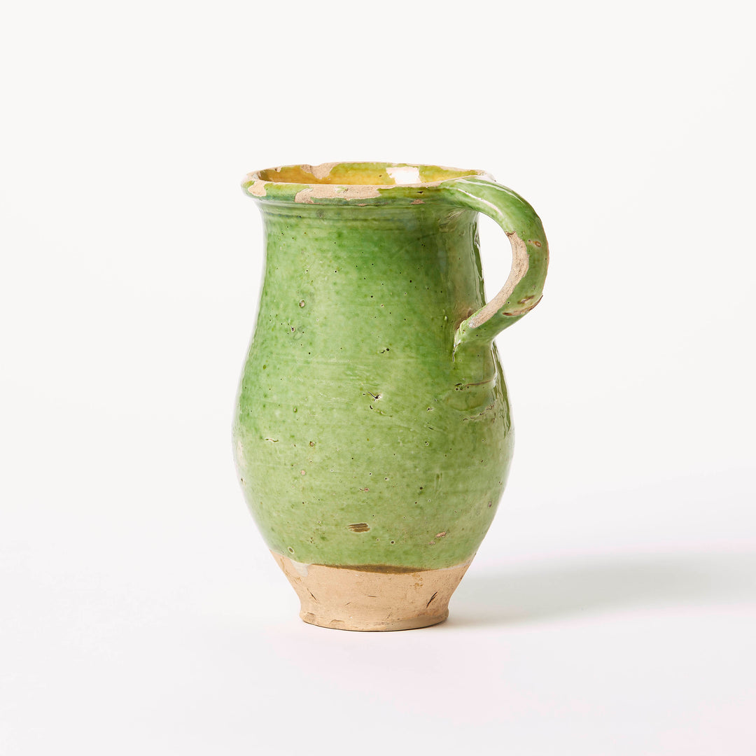 Hungarian Provincial Pottery Pitcher with Apple-Green Glaze