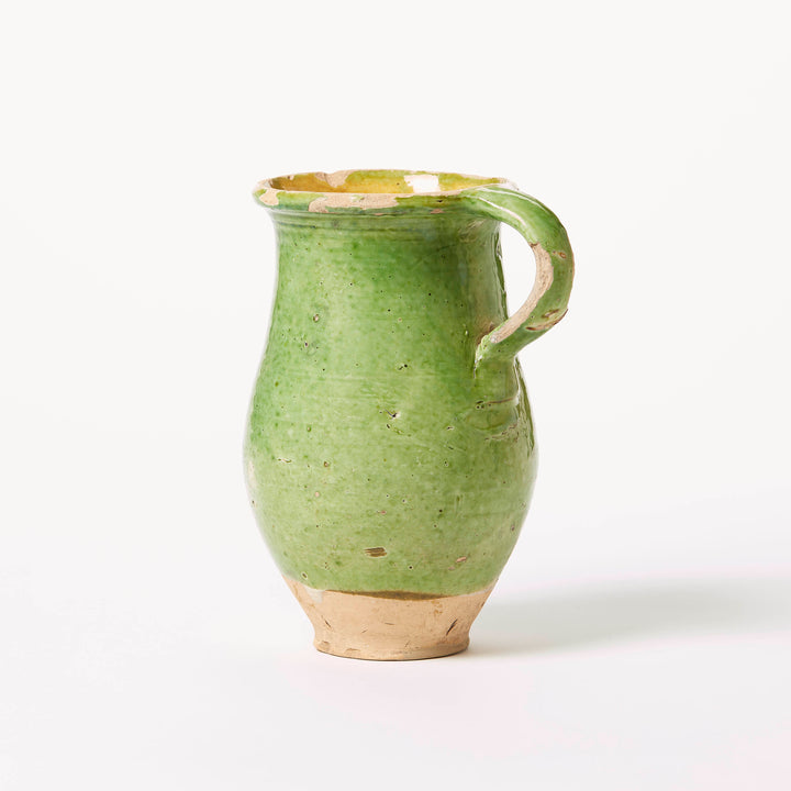 Hungarian Provincial Pottery Pitcher with Apple-Green Glaze