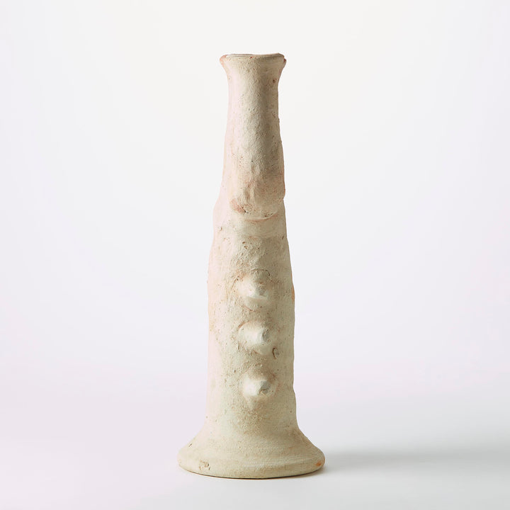 White Moroccan Tamegroute Unglazed Ceramic Candelabra / Sculpture