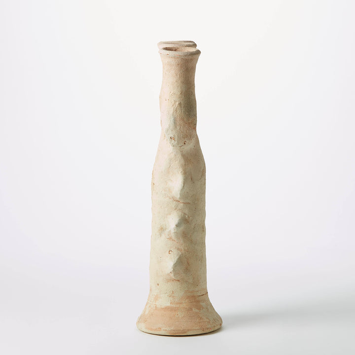 Large White Moroccan Tamegroute Unglazed Ceramic Candelabra / Sculpture