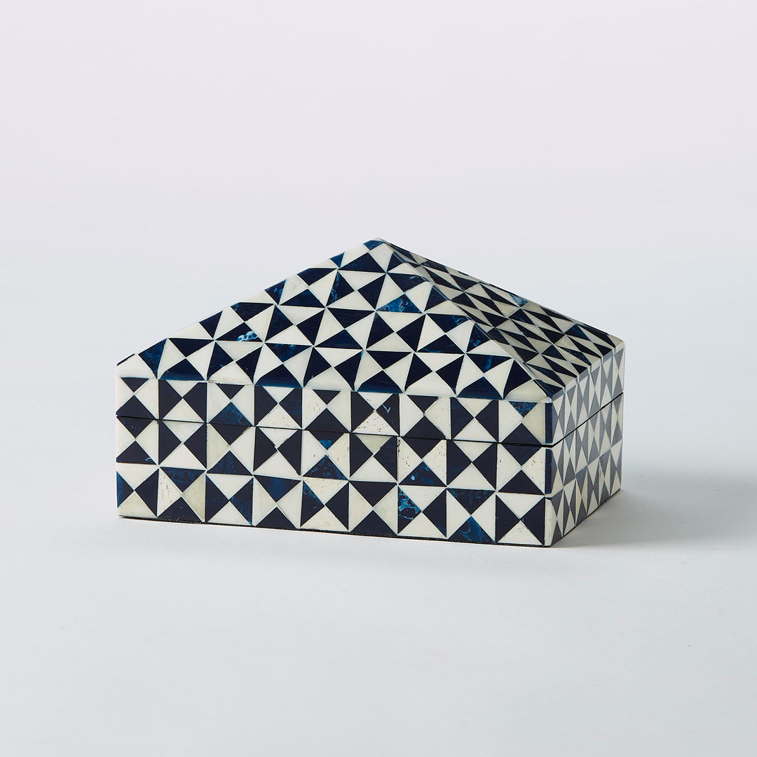 Blue &amp; Ivory Geometric Inlaid Box with Lid