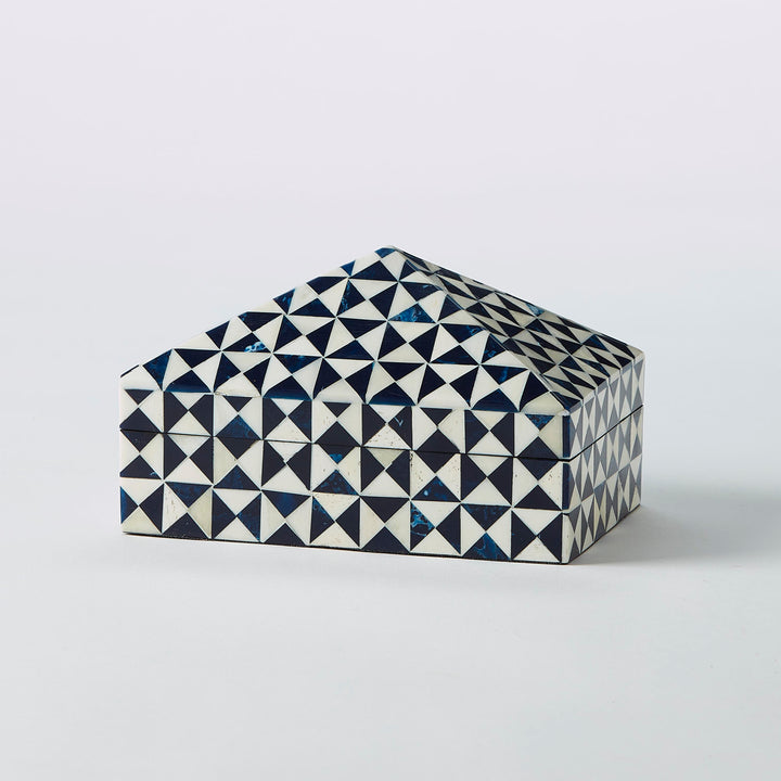 Blue &amp; Ivory Geometric Inlaid Box with Lid