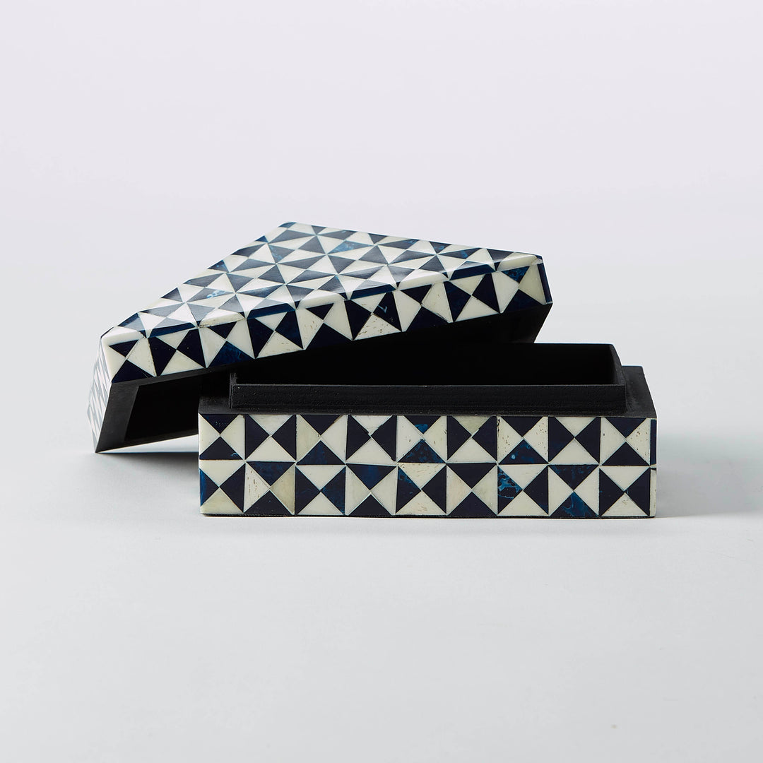 Blue &amp; Ivory Geometric Inlaid Box with Lid