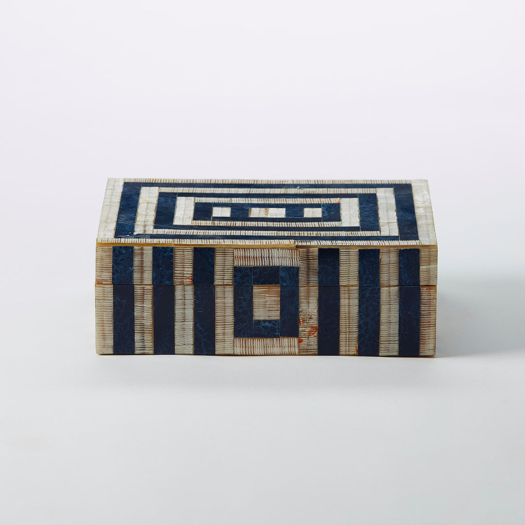 Geometric Bone Inlay  Box in Cream and Indigo