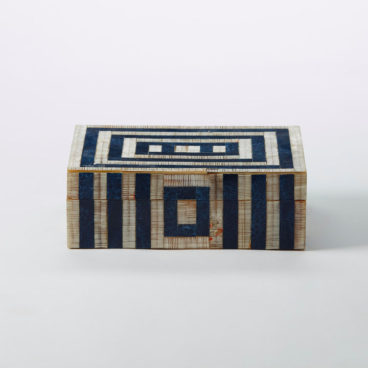 Geometric Bone Inlay  Box in Cream and Indigo