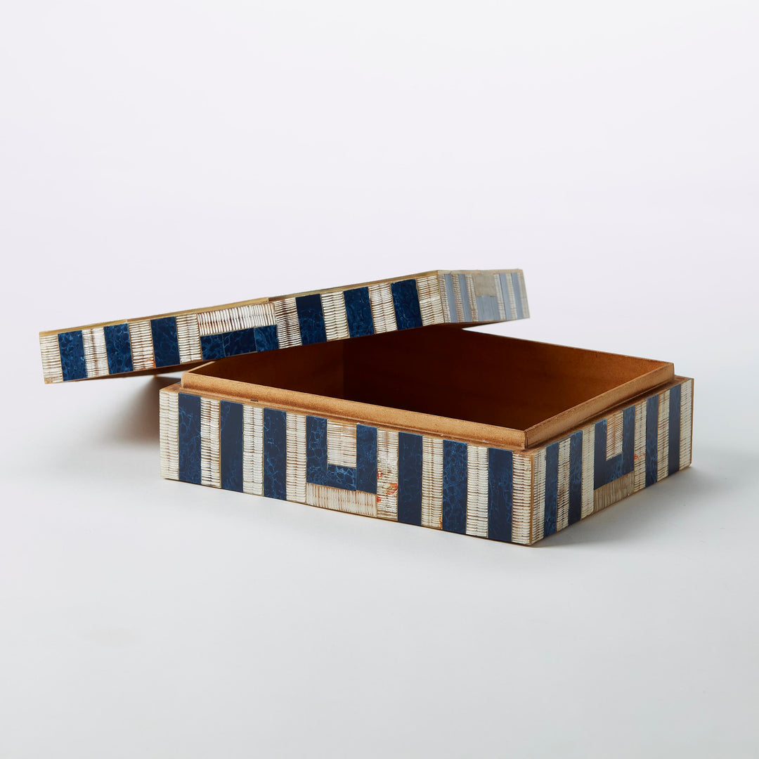 Geometric Bone Inlay  Box in Cream and Indigo