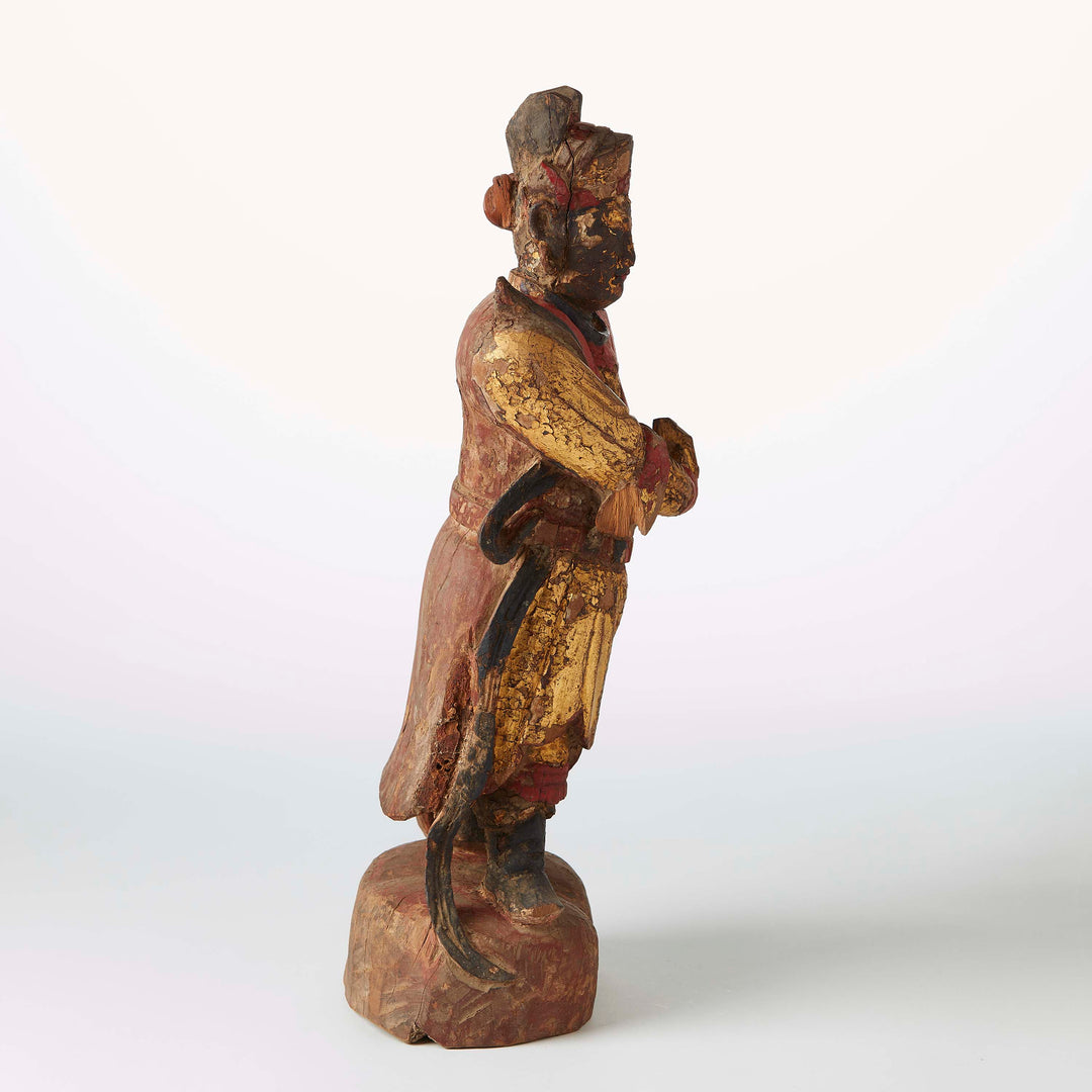Chinese Carved Wooden Temple Guardian