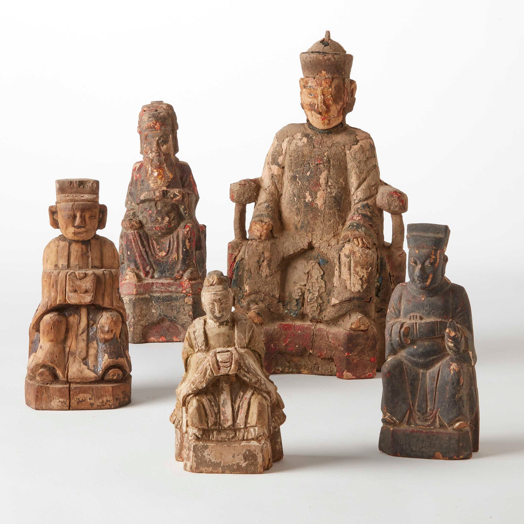 Collection of Five Chinese Carved Wooden Ancestor Figures 