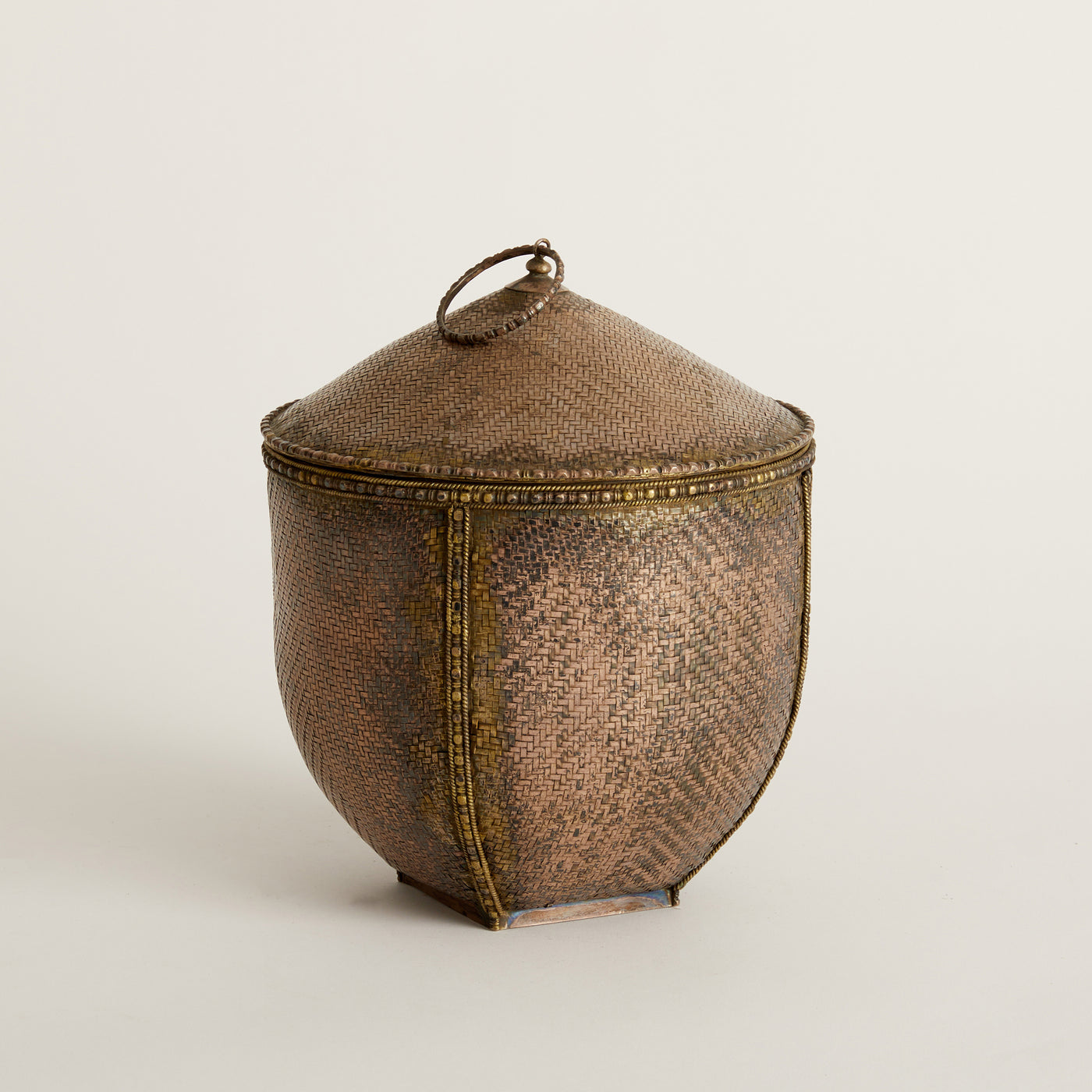 19th c. Japanese Silver Woven Basket w/ Lid