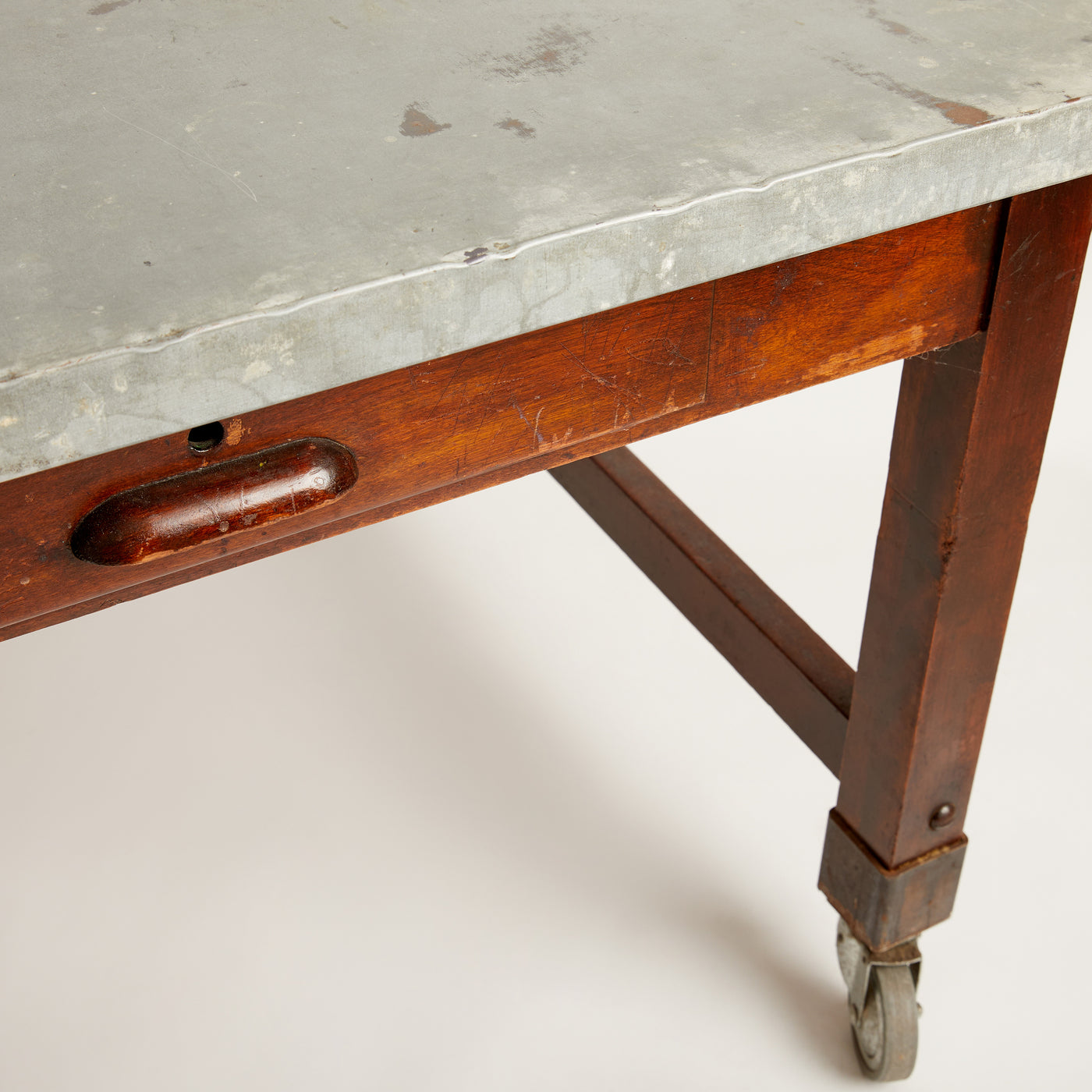 Large Rolling Table with Zinc Top