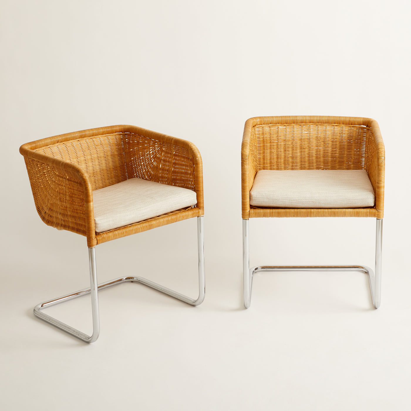 Wicker & Chrome Cantilever Dining Chairs