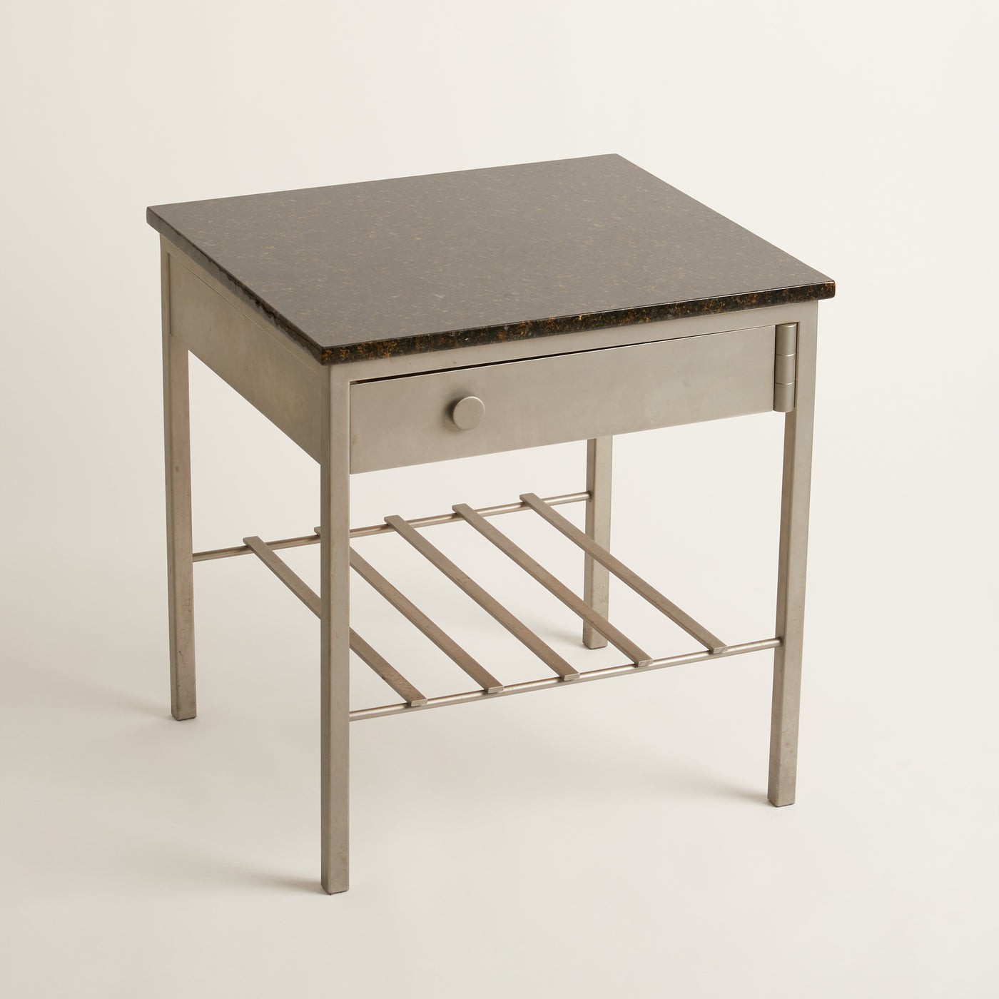 Steel Table with Swing Drawer & Stone Top c. 1990