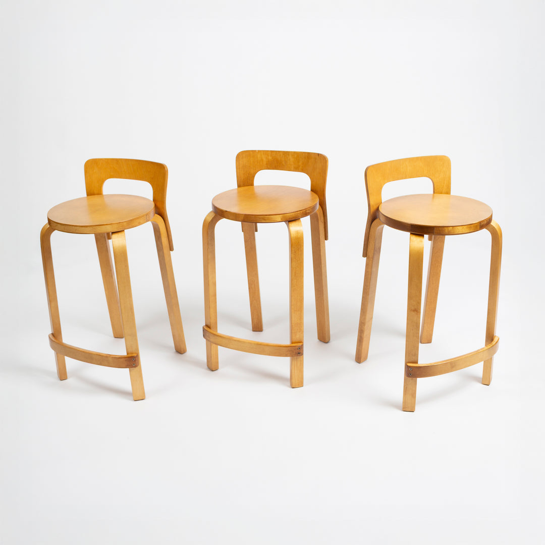Set of 6 Alvar Aalto K65 Wood Bar Stools for Artek