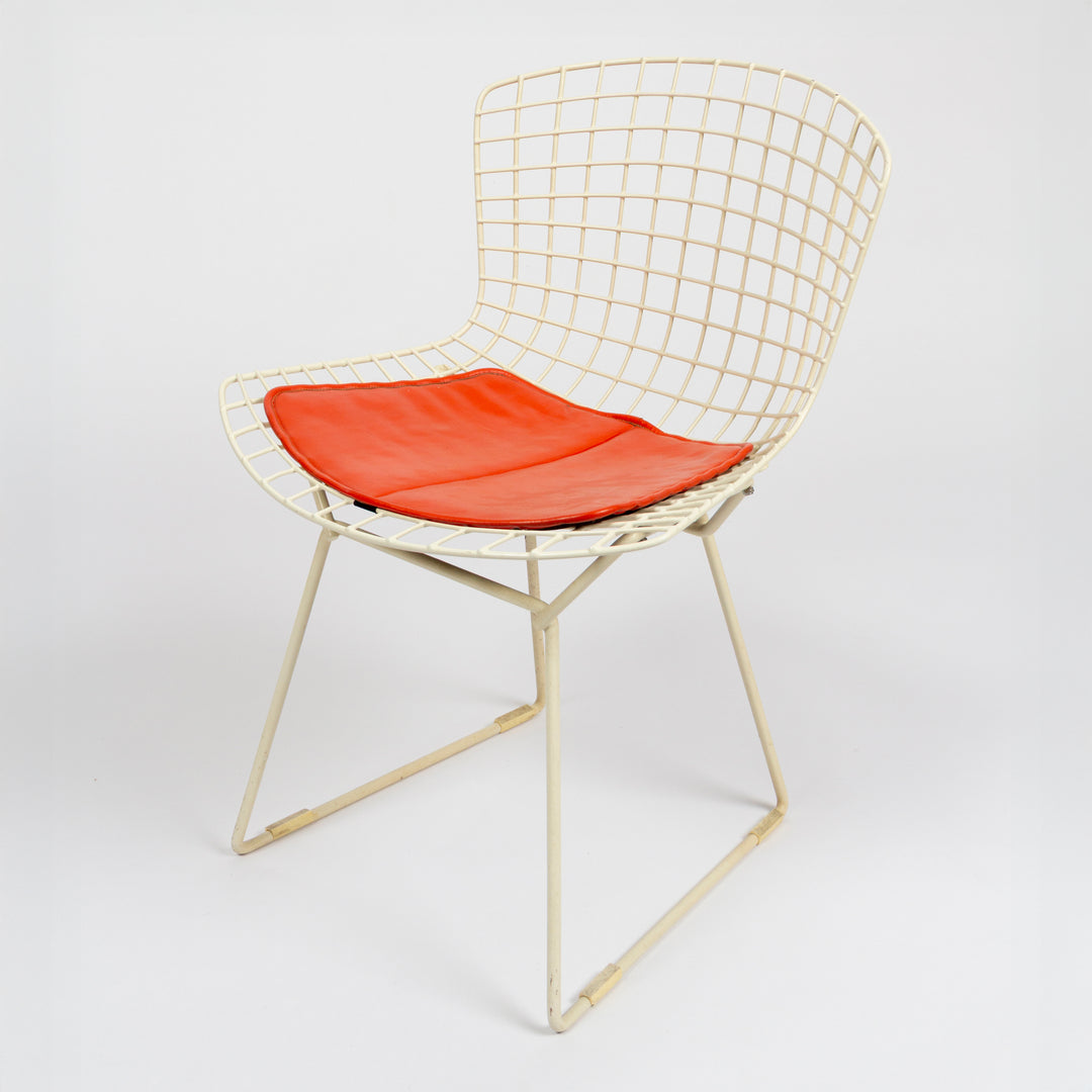 Set of 6 Bertoia for Knoll Mesh Chairs with Orange Leather Seat Pads, 1960s
