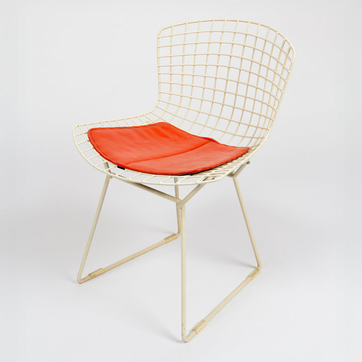 Set of 6 Bertoia for Knoll Mesh Chairs with Orange Leather Seat Pads, 1960s