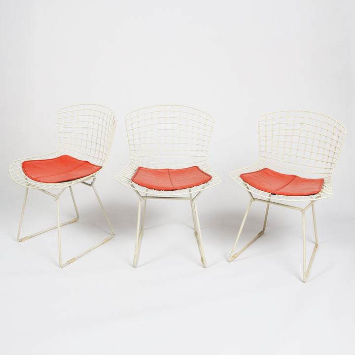 Set of 6 Bertoia for Knoll Mesh Chairs with Orange Leather Seat Pads, 1960s