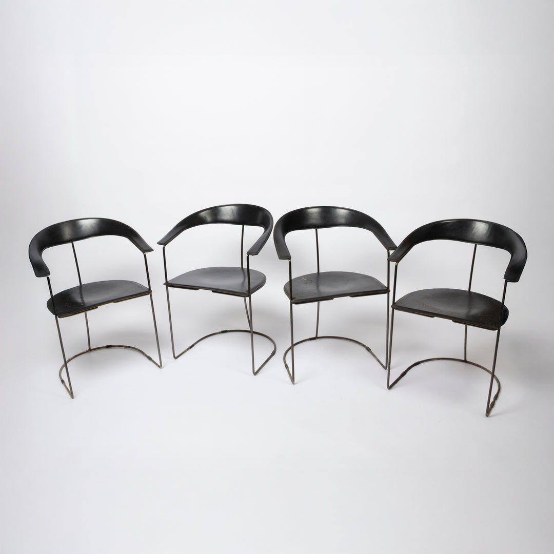 Set of 4 Chrome and Leather Chairs, Italian, c. late 70s - early 80s