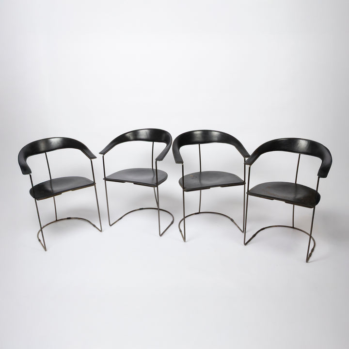 Set of 4 Chrome and Leather Chairs, Italian, c. late 70s - early 80s