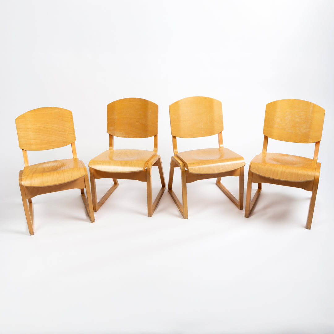 Set of 4 Vintage Wood Desk / Side Chairs by Keith Muller &amp; Michael Stewart for Ambiant Systems