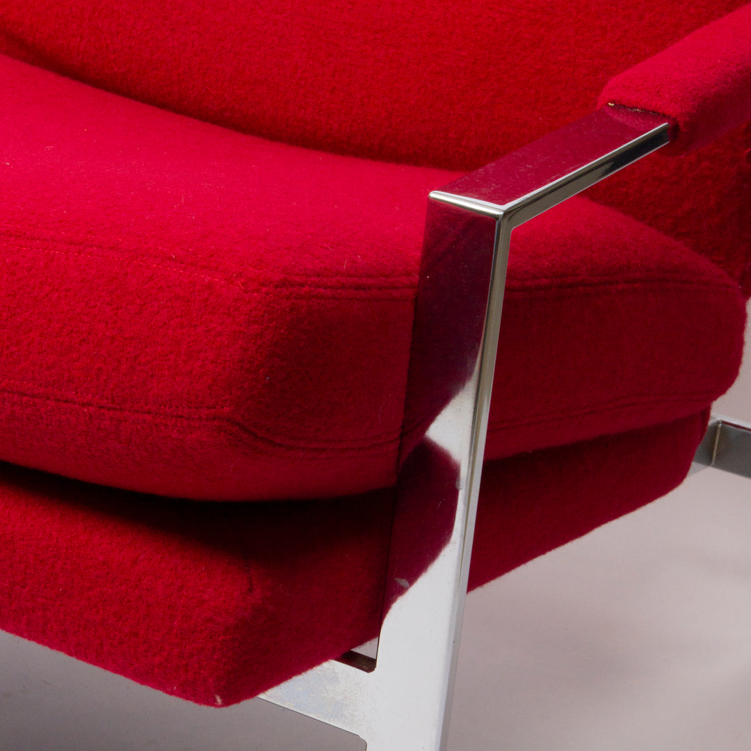 Pair of Vintage Chrome and Red Bouclé 951 Lounge Chairs, Milo Baughman for Thayer Coggin