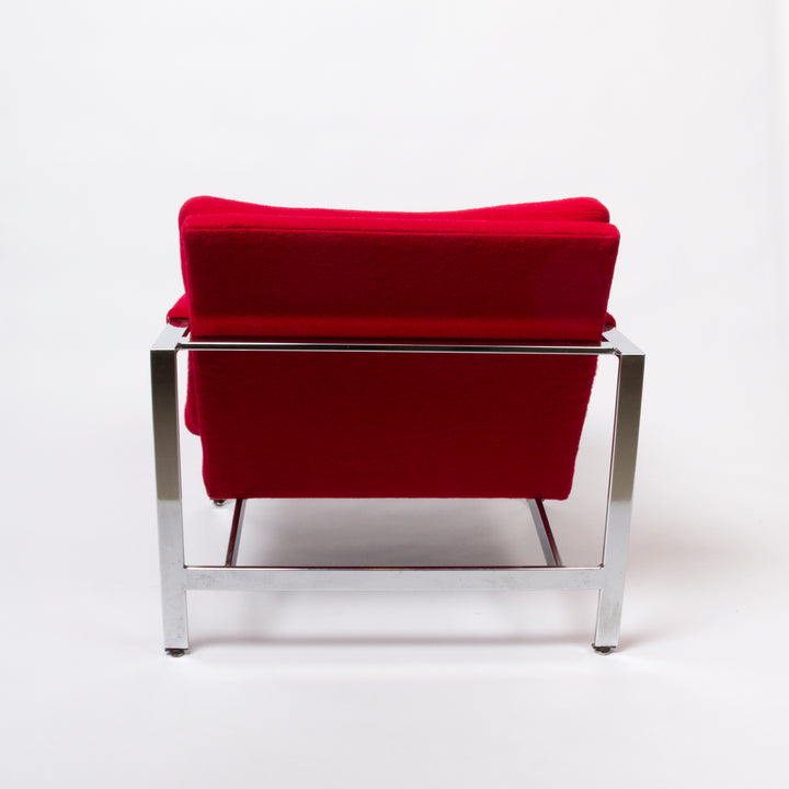 Pair of Vintage Chrome and Red Bouclé 951 Lounge Chairs, Milo Baughman for Thayer Coggin