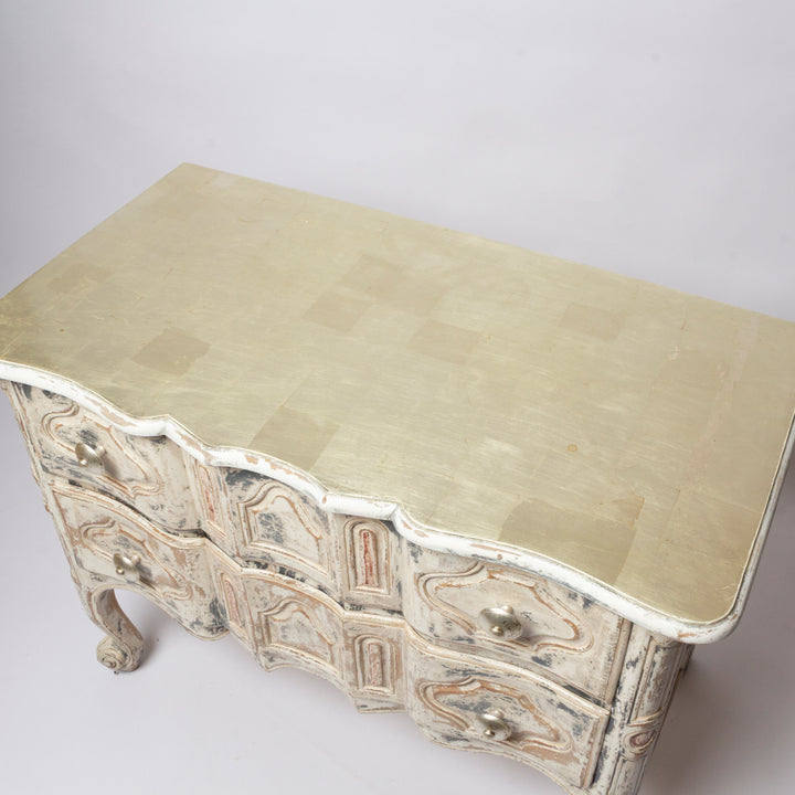 Vintage Baker Chest of Drawers with Custom Gold Leaf Top and Pulls