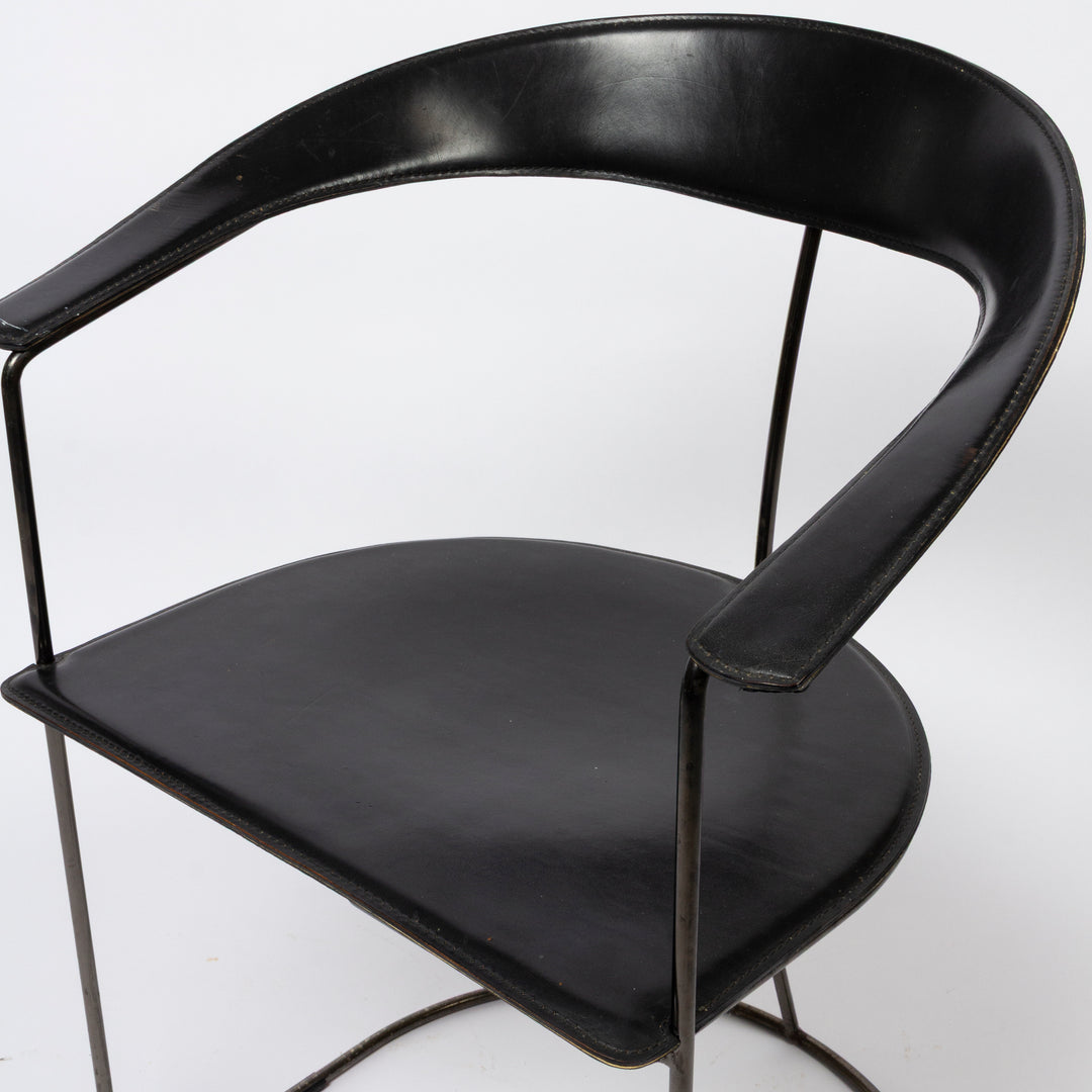 Set of 4 Chrome and Leather Chairs, Italian, c. late 70s - early 80s