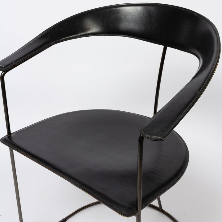 Set of 4 Chrome and Leather Chairs, Italian, c. late 70s - early 80s