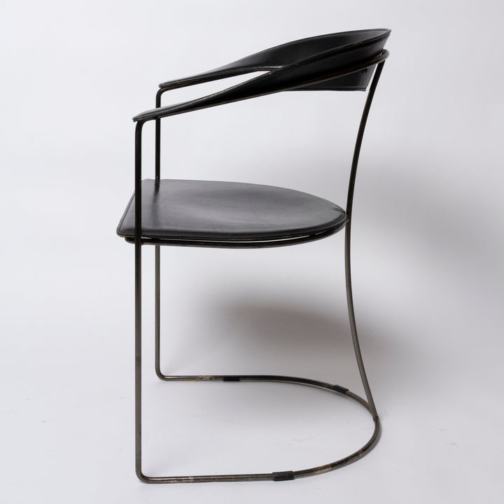 Set of 4 Chrome and Leather Chairs, Italian, c. late 70s - early 80s