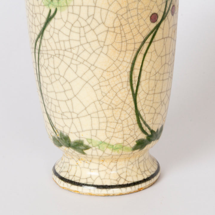Japanese Floral Vase with Crackle Glaze