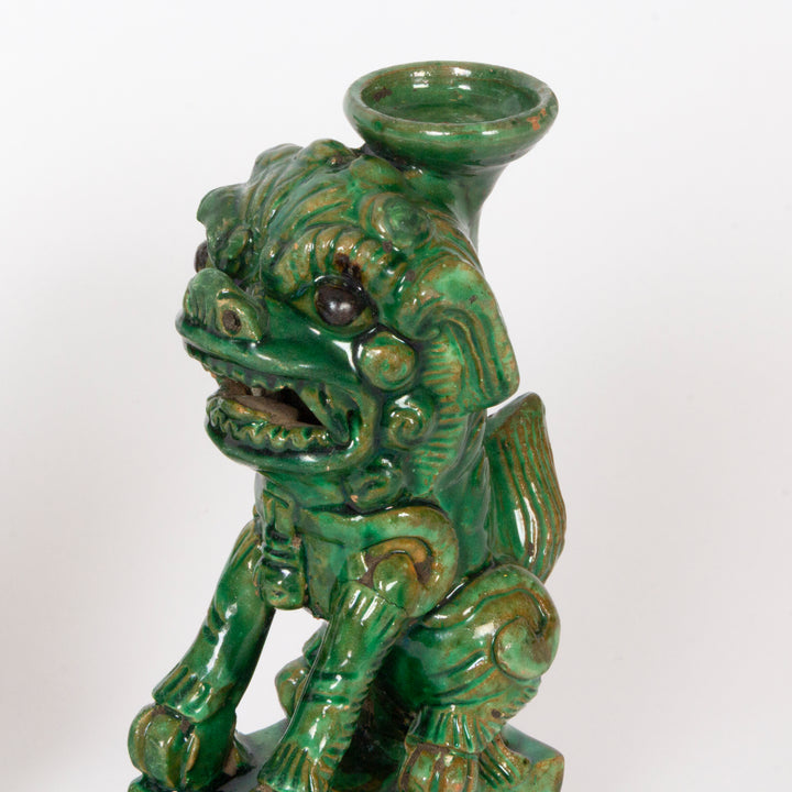 Pair of Vibrant Green-Glazed Pottery  Foo Dogs / Guardian Lions Circa 1900–1920, Chinese