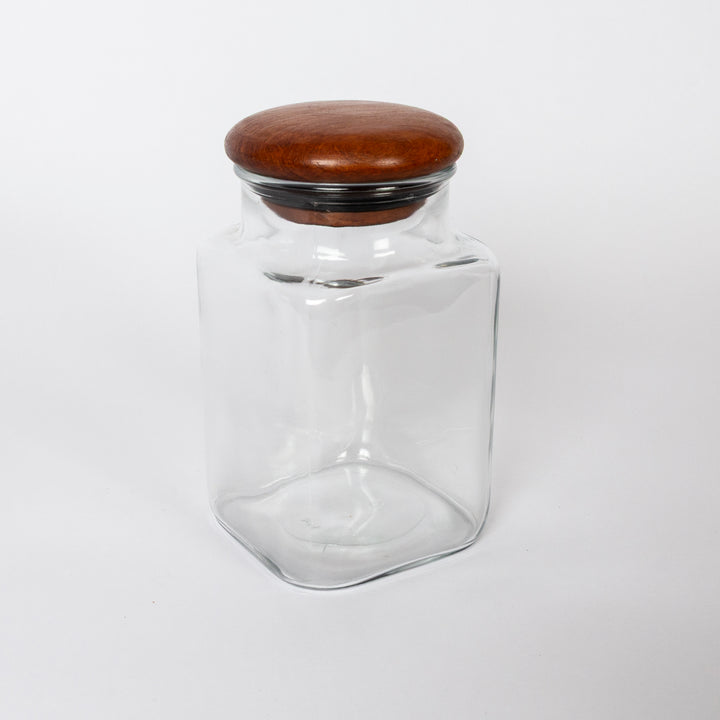Vintage Glass Storage Jar with Teak Lid