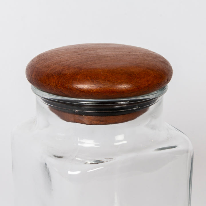 Vintage Glass Storage Jar with Teak Lid