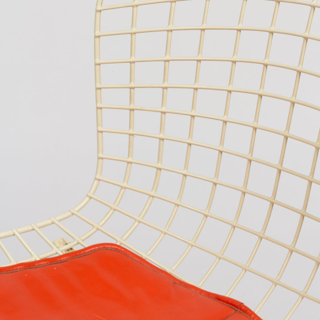Set of 6 Bertoia for Knoll Mesh Chairs with Orange Leather Seat Pads, 1960s
