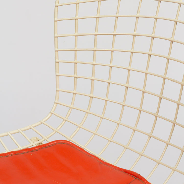 Set of 6 Bertoia for Knoll Mesh Chairs with Orange Leather Seat Pads, 1960s