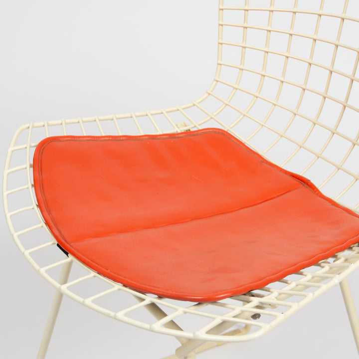 Set of 6 Bertoia for Knoll Mesh Chairs with Orange Leather Seat Pads, 1960s