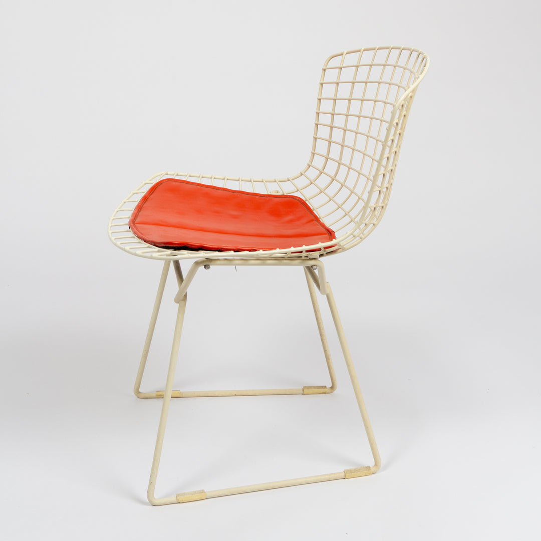 Set of 6 Bertoia for Knoll Mesh Chairs with Orange Leather Seat Pads, 1960s