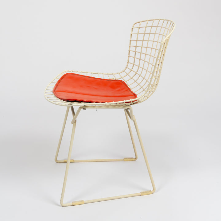 Set of 6 Bertoia for Knoll Mesh Chairs with Orange Leather Seat Pads, 1960s