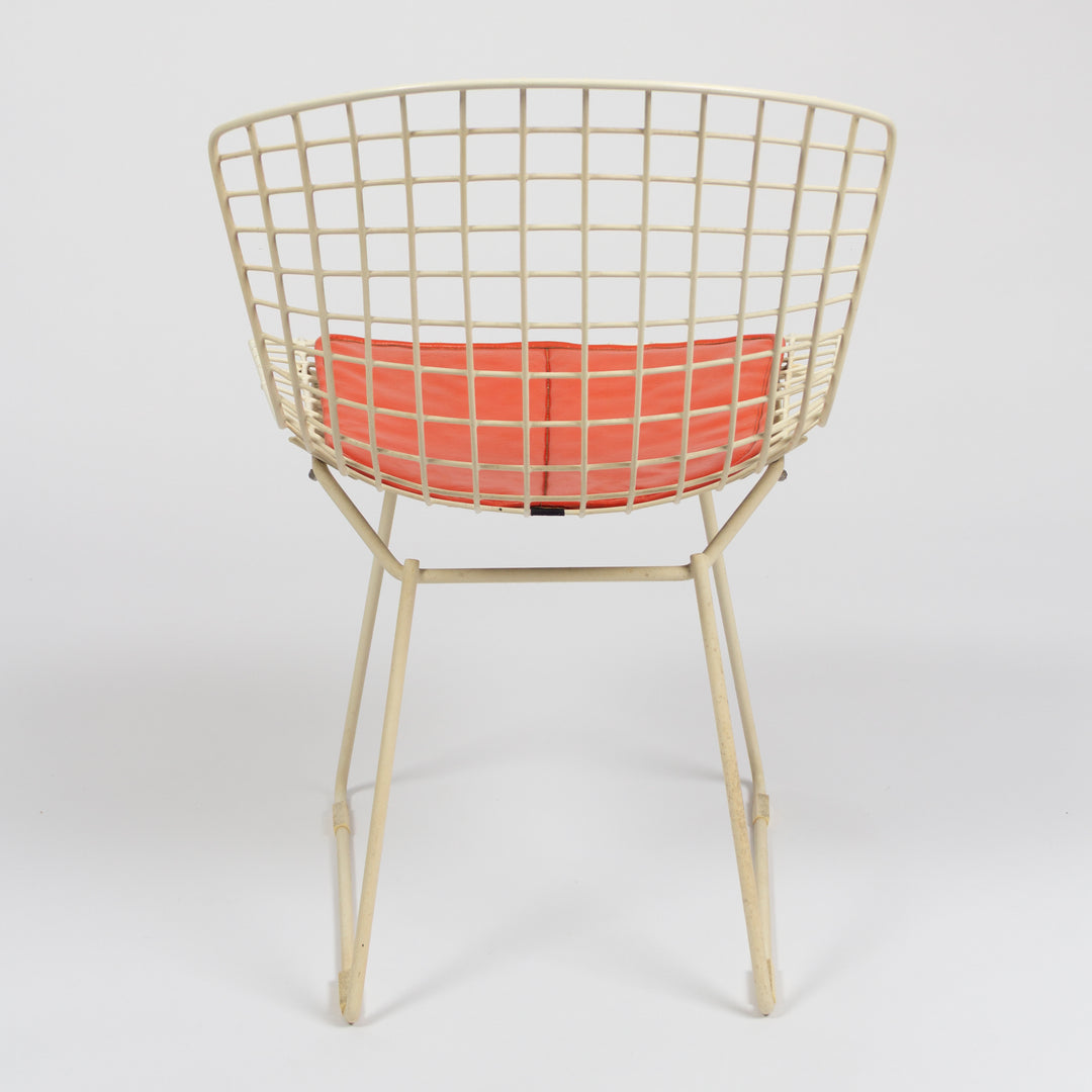 Set of 6 Bertoia for Knoll Mesh Chairs with Orange Leather Seat Pads, 1960s