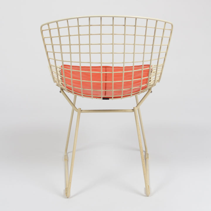 Set of 6 Bertoia for Knoll Mesh Chairs with Orange Leather Seat Pads, 1960s