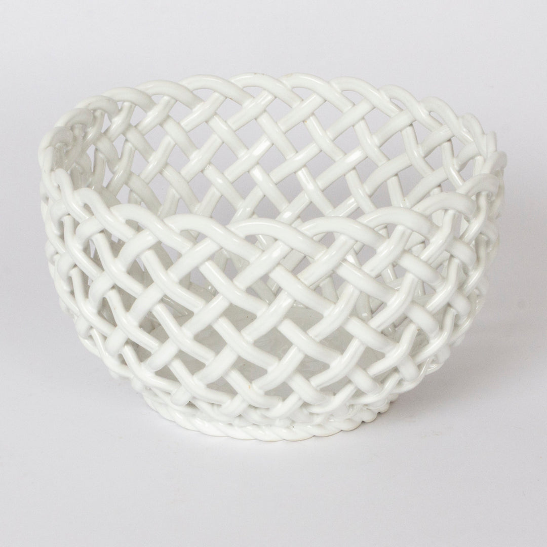 white Italian handmade cermaic porcelian lattice work bowl