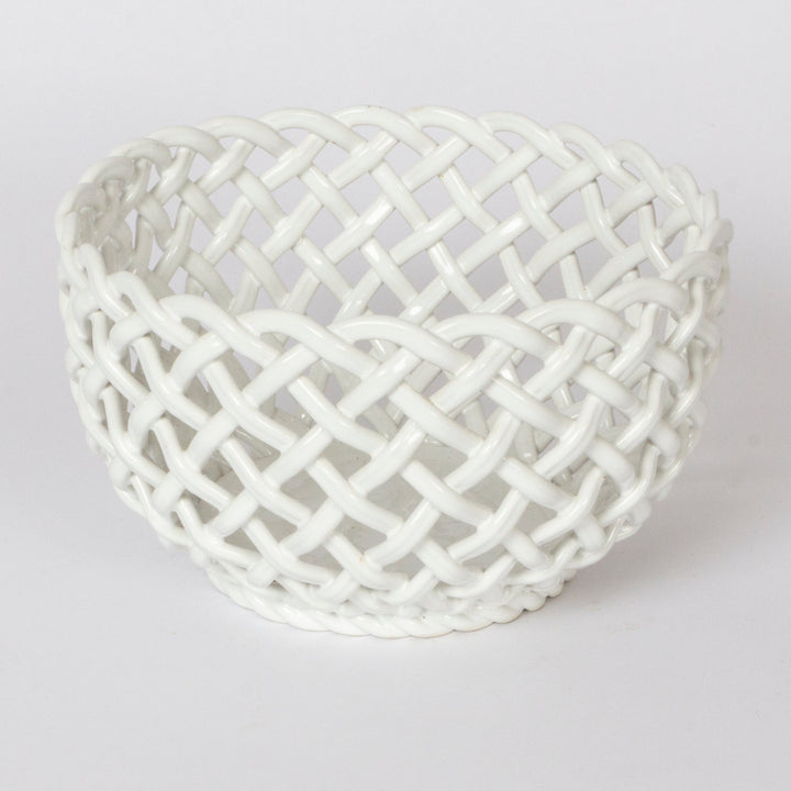 white Italian handmade cermaic porcelian lattice work bowl