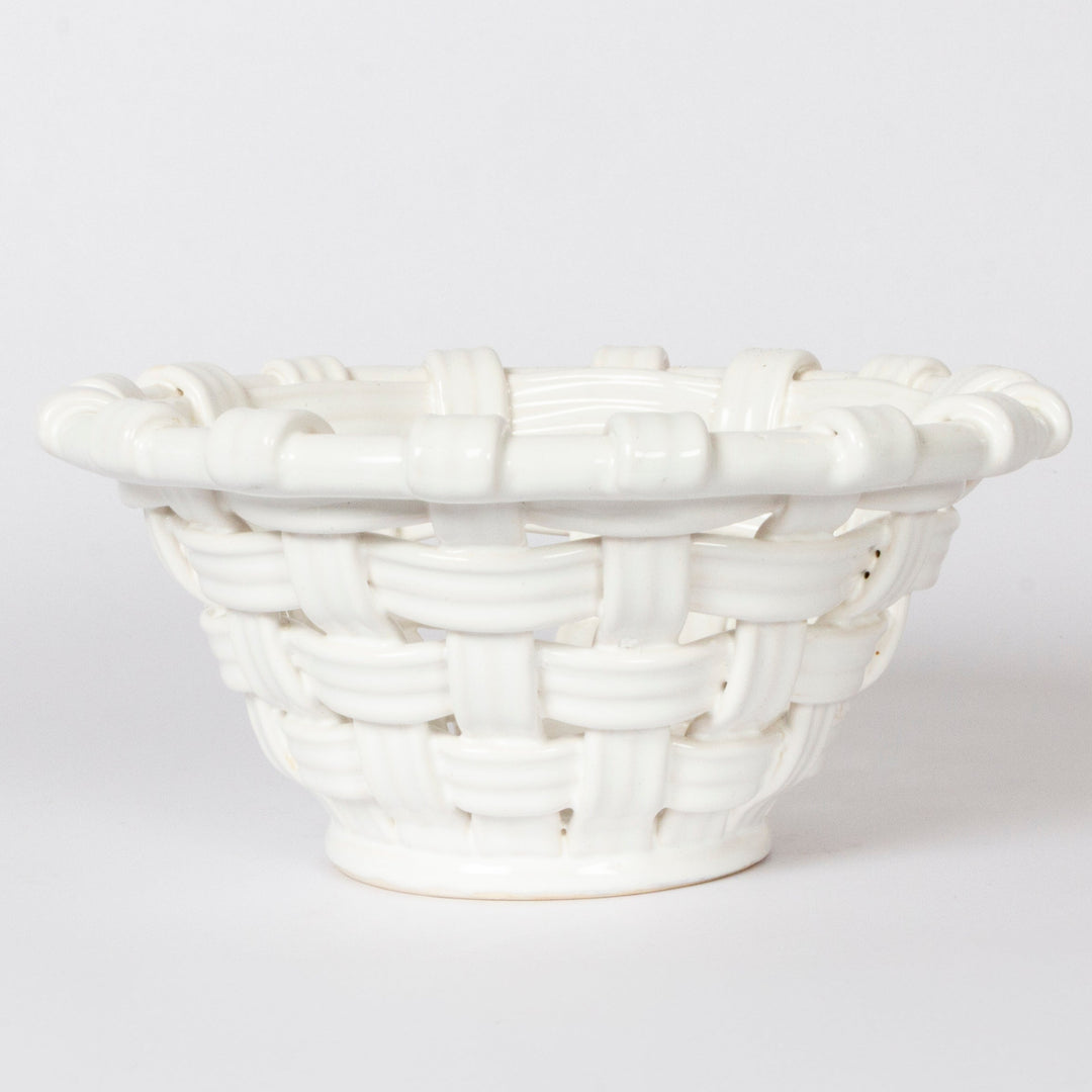 White Ceramic Woven Bowl, Italian, 1960s