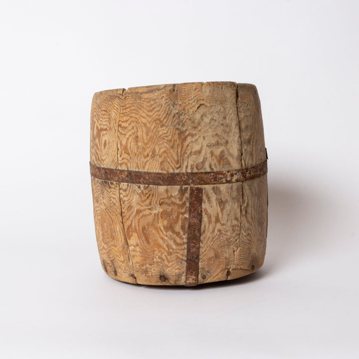 Wood Pot with Metal Strapping